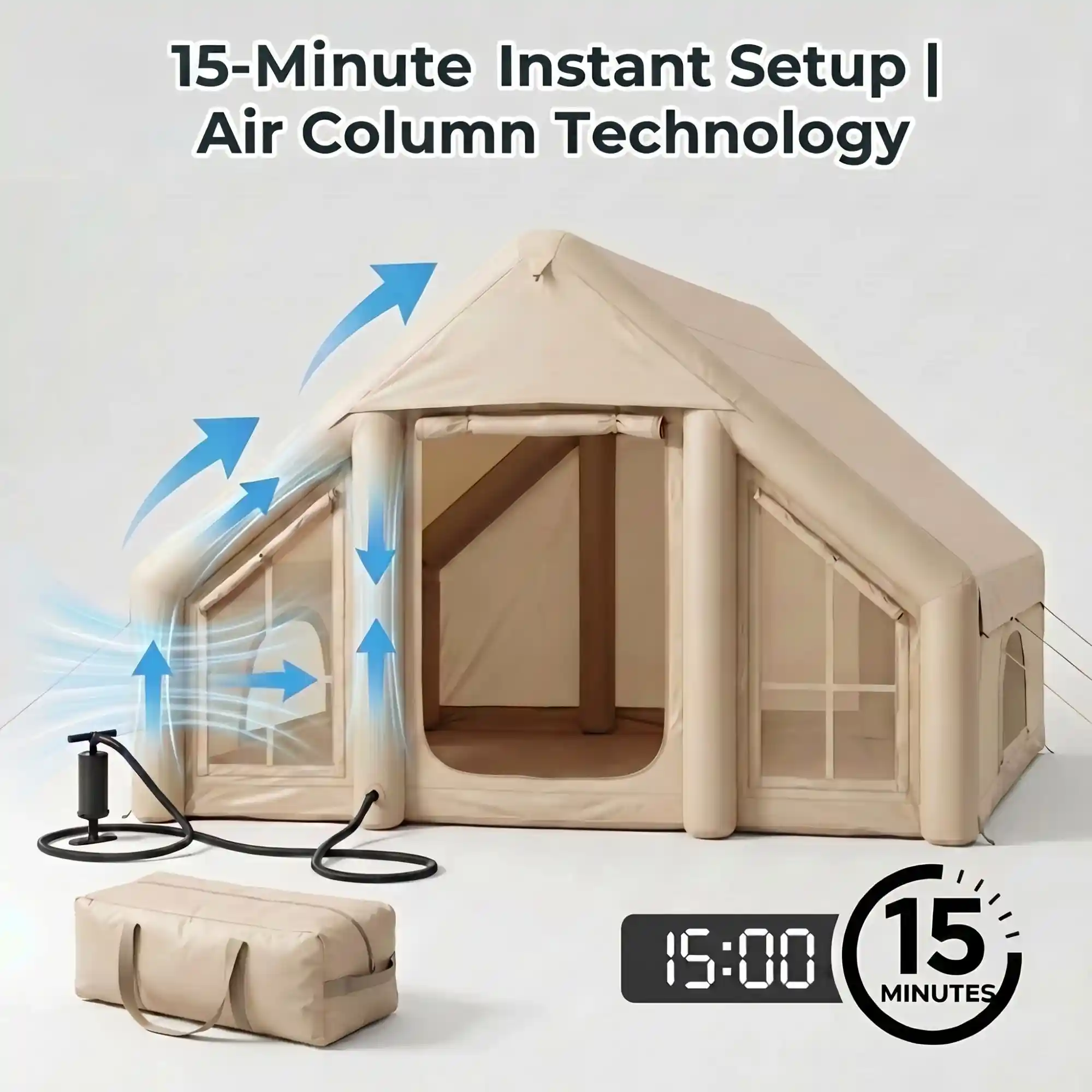 15 minute instant setup 4-6 person inflatable tent using windproof air columns