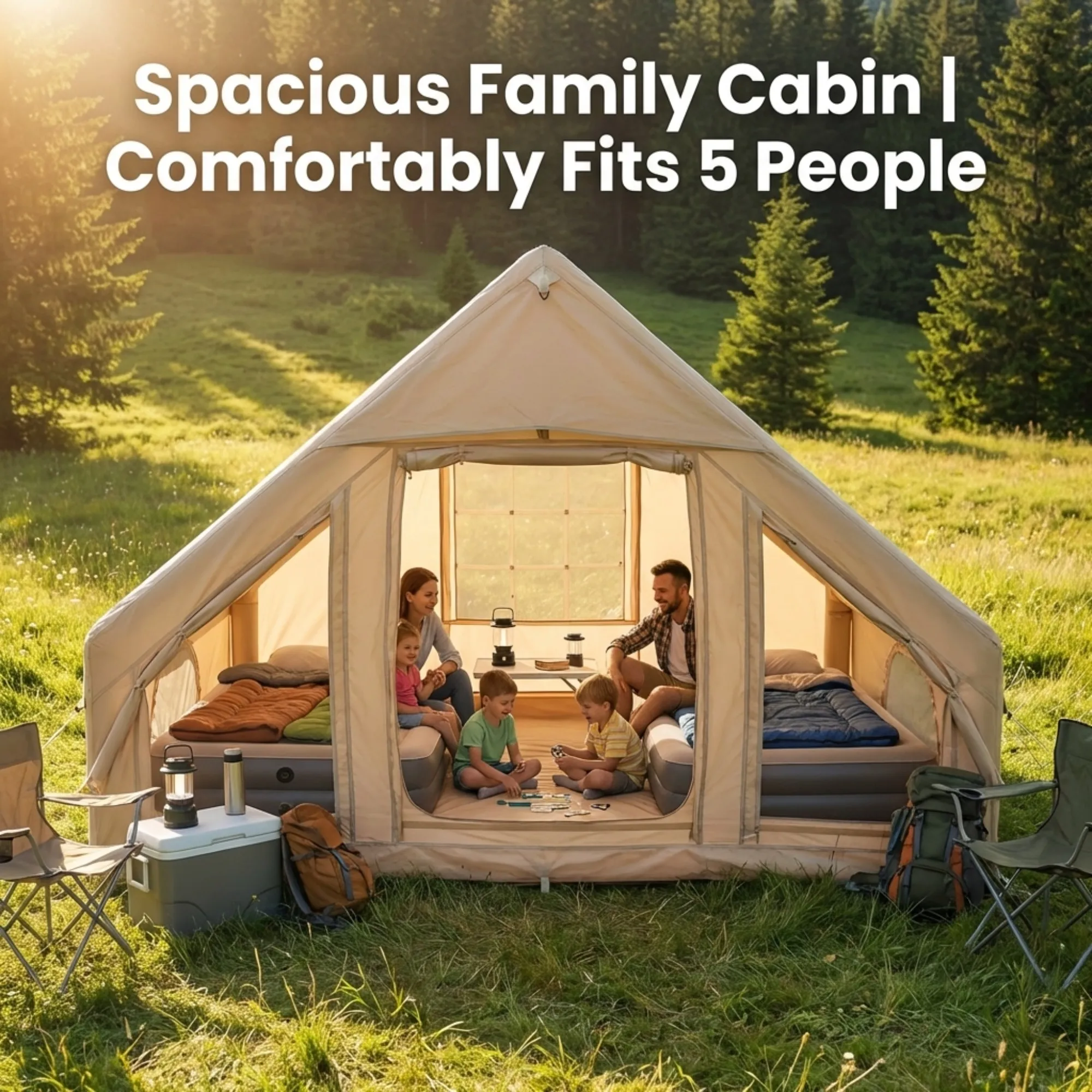4-6 person inflatable tent for tall people featuring massive 6sqm interior space