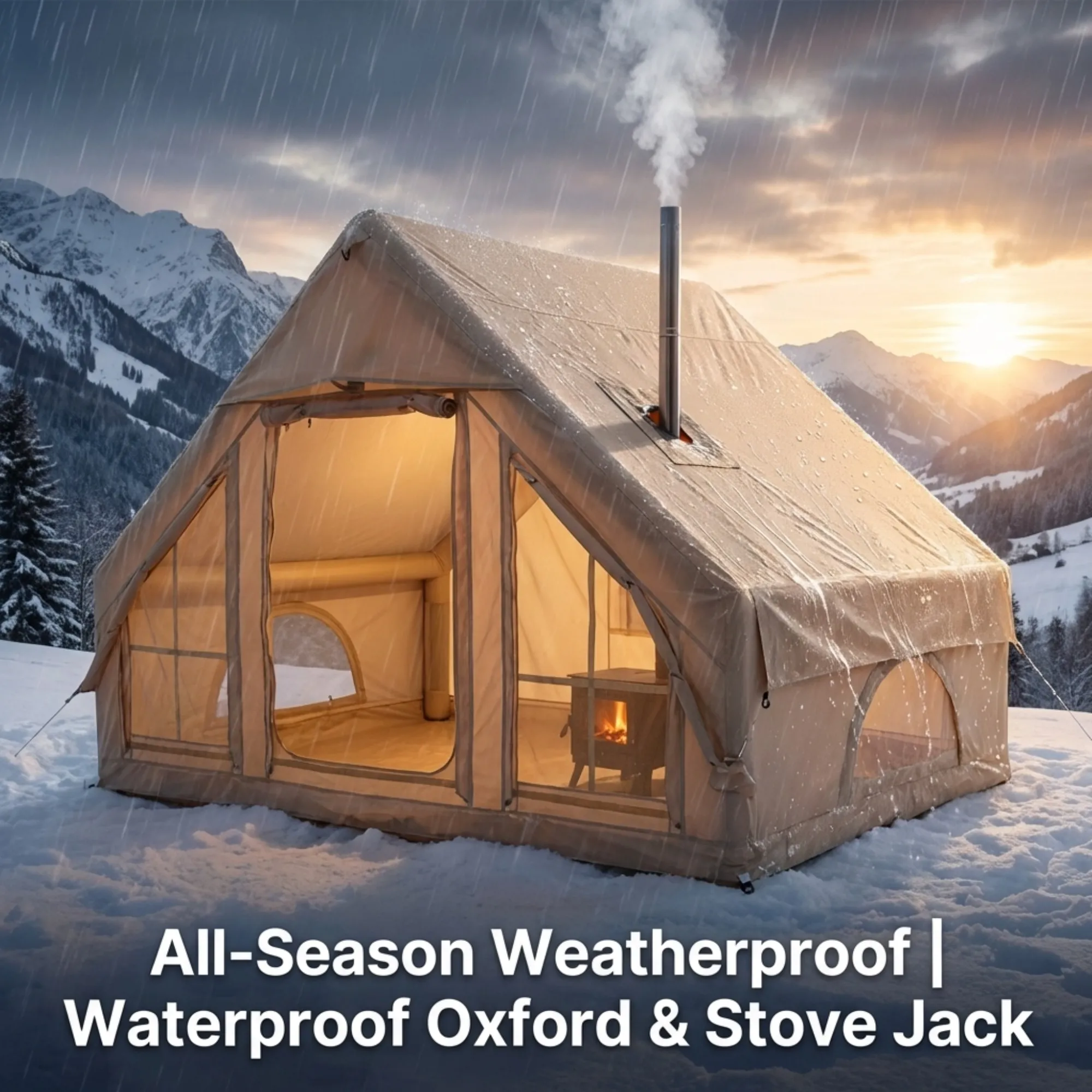 Luxury 4-6 person air tent with stove jack designed as a winter hunting tent