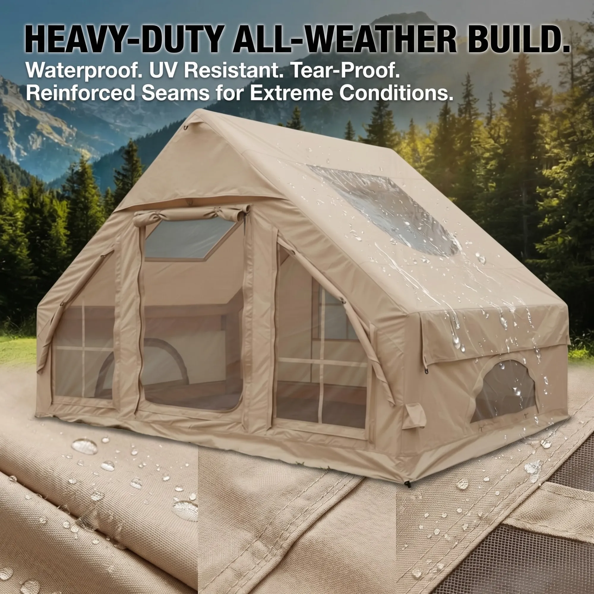 4-6 person waterproof glamping tent surviving heavy rain and severe weather